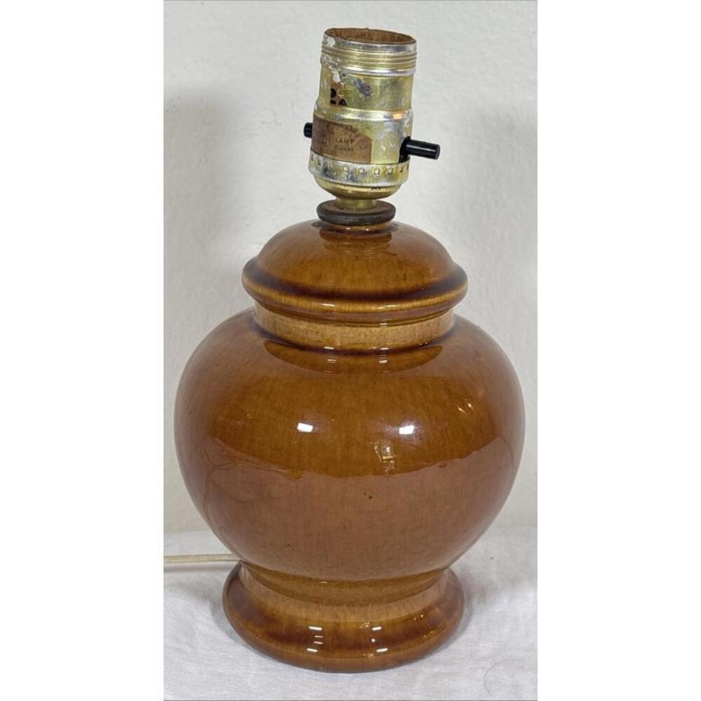 Vintage Caramel Glazed Ceramic Table Lamp 9” Tall – Mid Century Style